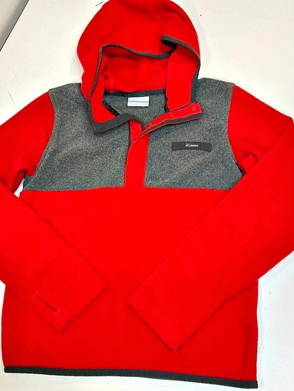 Columbia Red & Gray Hooded Fleece Pullover Medium )10-12)